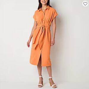 New, never worn Worthington Orange Buttoned Tie Front Midi Dress